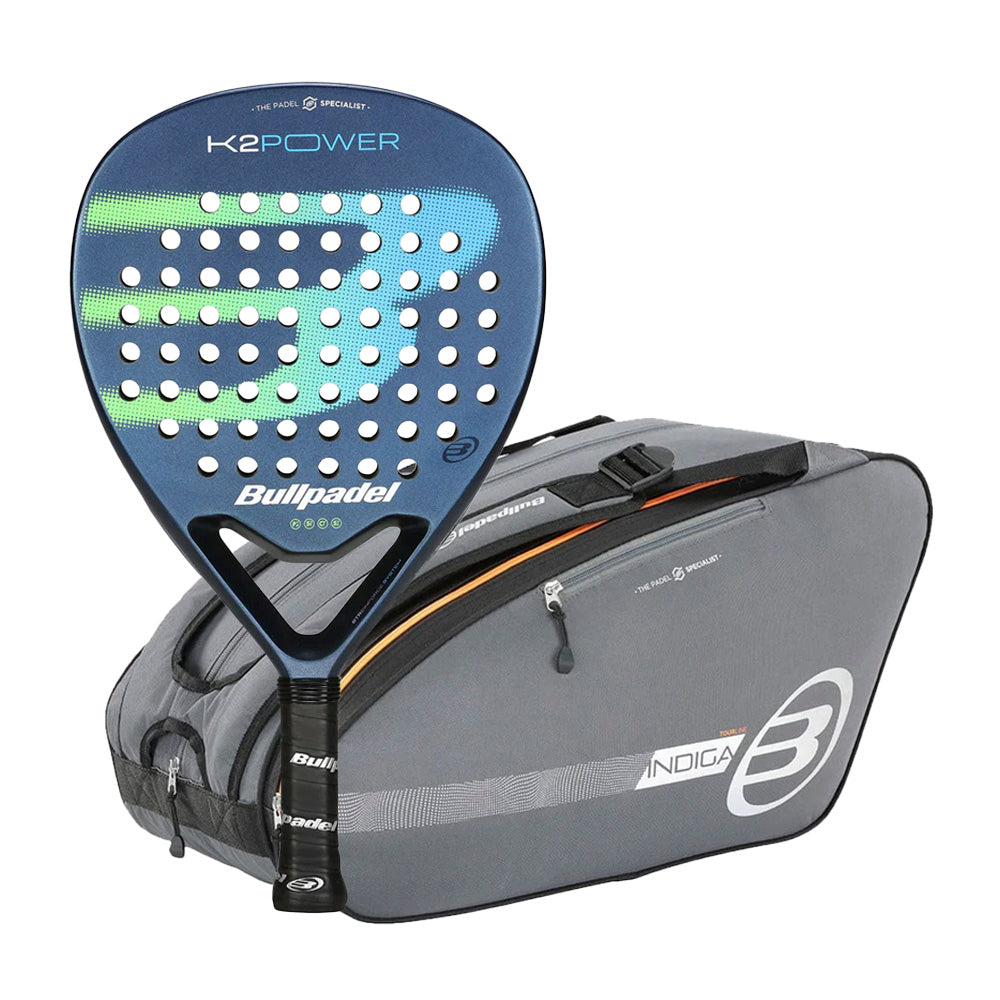 Padel Racket BULLPADEL K2 POWER 2025 + Padel Bag BULLPADEL BPP-24015 TOUR Grey Oscuro 2024 by Bullpadel