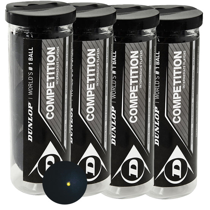 Dunlop Competition Squash Balls- 1 dozen (4 x3 Ball Tube) - Dunlop